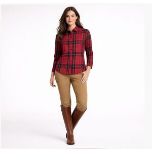 Foxcroft Wrinkle-Free Red Plaid‎ Button-Down Shirt Heritage Preppy 12